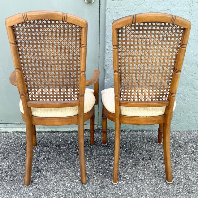 Vintage Boho Chic Faux Bamboo Cane Back Dining Chairs by Chaircraft - Set of 6 For Sale - Image 4 of 12