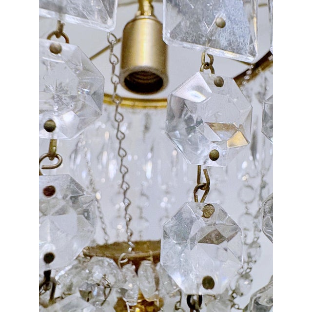 Brass Vintage Hollywood Regency Crystal Basket Chandelier For Sale - Image 8 of 10