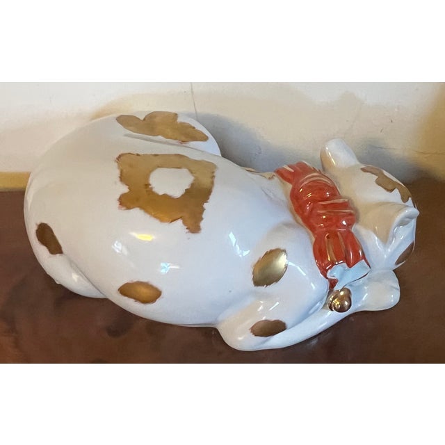 Large 13.25" Japanese Kutani Porcelain Figure of a Sleeping Cat For Sale - Image 10 of 15