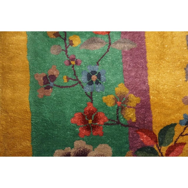 1920s Goldenord Field Floral Antique Chinese Art Deco Carpet by Nichols Workshop For Sale - Image 11 of 12