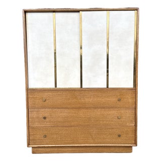 Harvey Probber Mid-Century Modern Tall Chest Crafted in Mahogany Leather and Brass-Accented For Sale