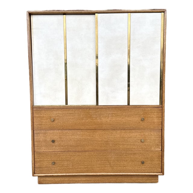 Harvey Probber Mid-Century Modern Tall Chest Crafted in Mahogany Leather and Brass-Accented For Sale