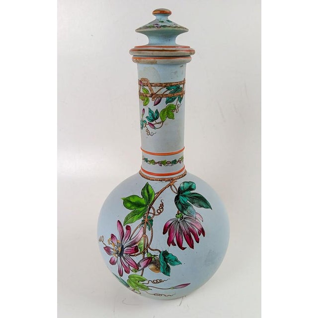 Antique Copeland Blue Porcelain Enameled Passion Flower Decanter For Sale - Image 10 of 10