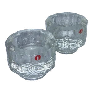Set of 2 Iittala Design: Jorma Vennola Finland Kuusi / Fir Pine Tree Clear Glass Candle / Votive Holder