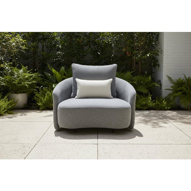 Serene Outdoor Modern Armchair Grey Bouclé - Gray Fabric For Sale - Image 4 of 6