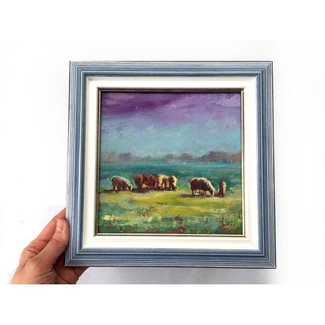 Blue Framed Painting Original Animal Landscape Sheep Animal Art by Valeriya Serova For Sale - Image 8 of 11