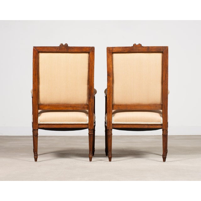Pair of French Louis XVI Carved Walnut Fauteuil Armchairs For Sale - Image 10 of 17