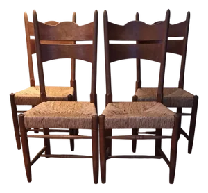 Vintage Dutch Oak and Rush Weave Chairs, 1965, Set of 4
