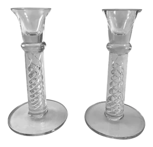 Hand Blown Air Twist Stem Glass Candle Holders - a Pair