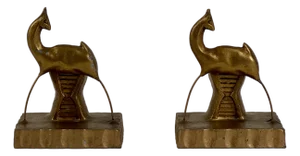 Pair of Vintage Art Deco Period Gilt Metal Candleholders With Gazelles Design