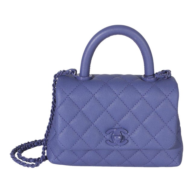 Purple Quilted Caviar Incognito Mini Coco Top Handle Flap Bag For Sale