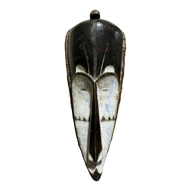 Vintage Large Fang Mask Elongated Face Gabon African Mask 29" H For Sale