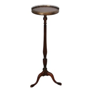 Mid-Century English Mahogany Brass Gallery Tripod Plant Stand / Drinks Table For Sale