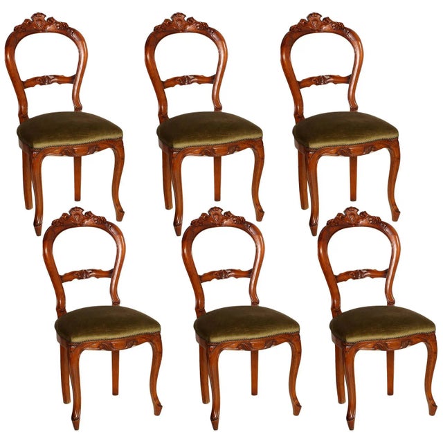 Brown Louis Philippe Style Carved Blond Walnut Dining Chairs, 1940s, Set of 6 For Sale - Image 8 of 8
