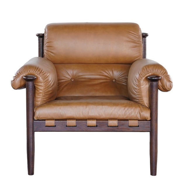 2020s Matthew Izzo Home Selina Leather Sling Arm Chair With Recycled Oak Frame For Sale - Image 5 of 5
