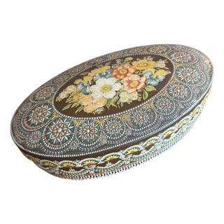 Vintage Dutch Embossed Floral Tin Box Oval Decorative Container For Sale