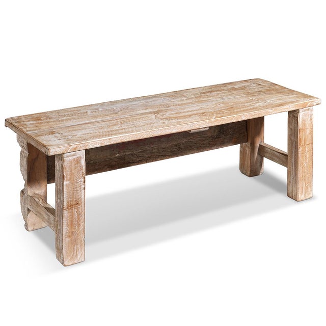 Vintage Indian Wooden Bench, 1950s For Sale - Image 3 of 7