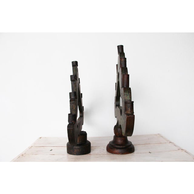 19th Century Antique Baroque Style Wooden Ecclesiastical Altar Candelabras - a Pair For Sale - Image 6 of 11