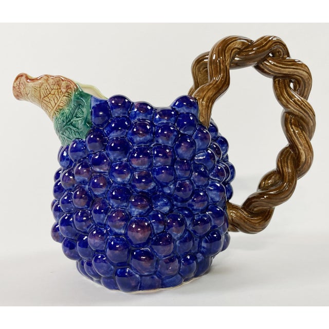 Figurative Vintage Fitz and Floyd Ceramic Grape Motif Pitcher For Sale - Image 3 of 7