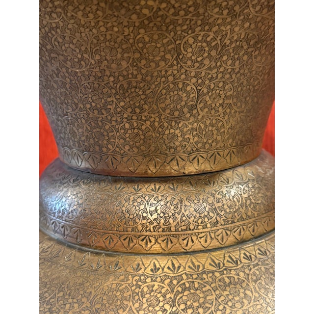 Early 20th Century Antique Indian Hand Etched Copper Foot Urn For Sale - Image 5 of 12