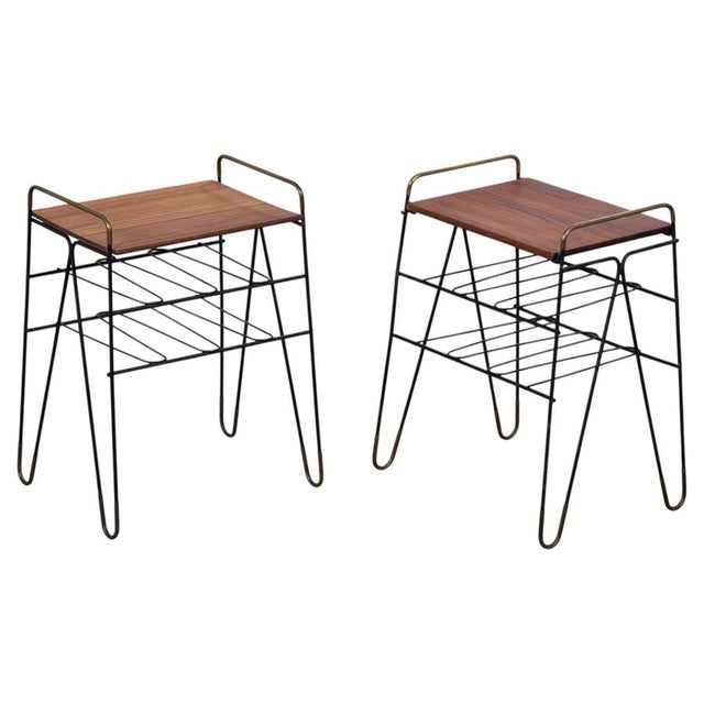 Gold Vintage Teak Side Tables with Metal Frame, Denmark, 1960s, Set of 2 For Sale - Image 8 of 8