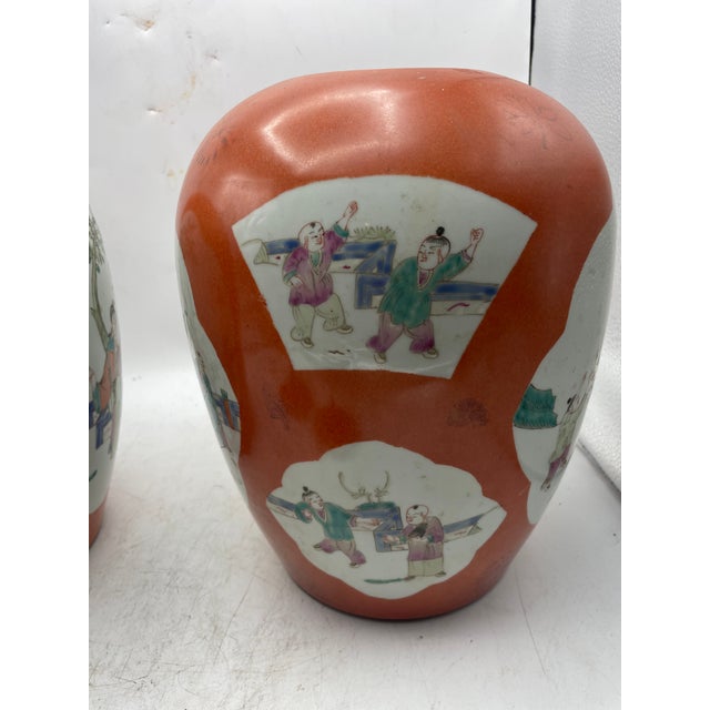 Ceramic Pair of Chinese Hand Painted Jars For Sale - Image 7 of 10