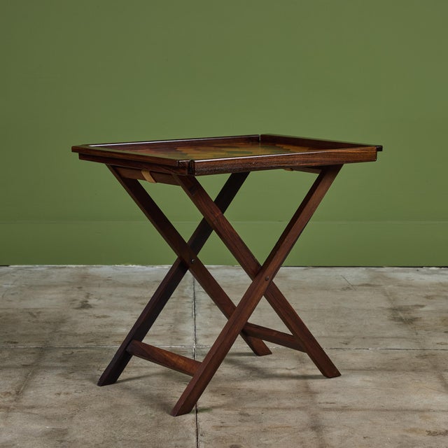 Wood Don Shoemaker for Señal Geometric Marquetry Tray With Stand For Sale - Image 7 of 12