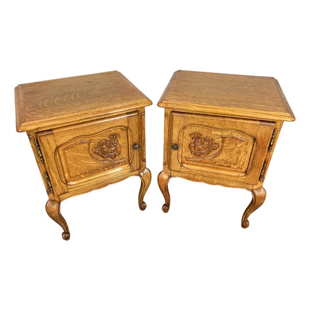 Vintage French Oak Bedside Tables, Set of 2 For Sale