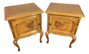 Vintage French Oak Bedside Tables, Set of 2