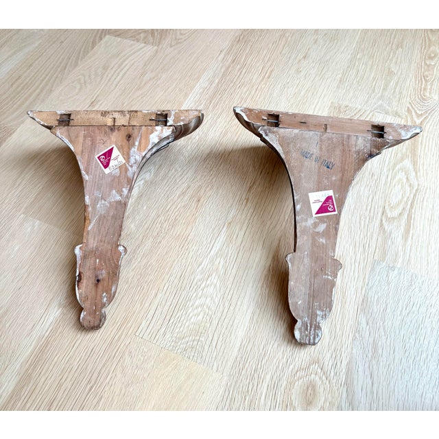 1970s 1970s Carved Wood Wall Shelves / Brackets From Italy by Decorative Crafts, a Pair For Sale - Image 5 of 8