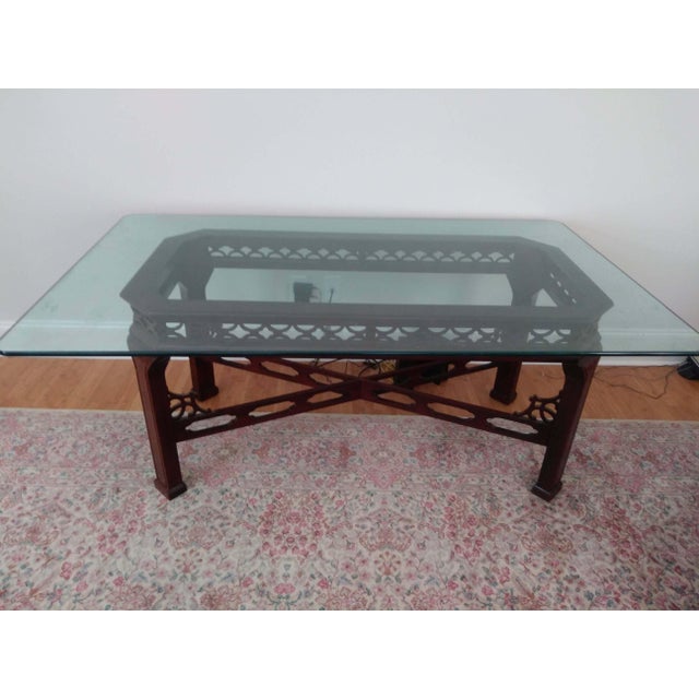 Chinese Chippendale Tempered Glass Top Wood Dining Table Chairish