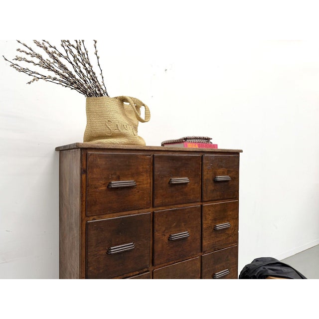 Tan Antique 12-Drawer Pine Workshop Cabinet, 1900s For Sale - Image 8 of 18