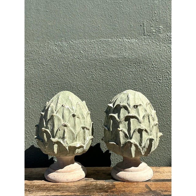 Celadon Vintage Faux Finished Wooden Artichokes - A Pair For Sale - Image 8 of 12