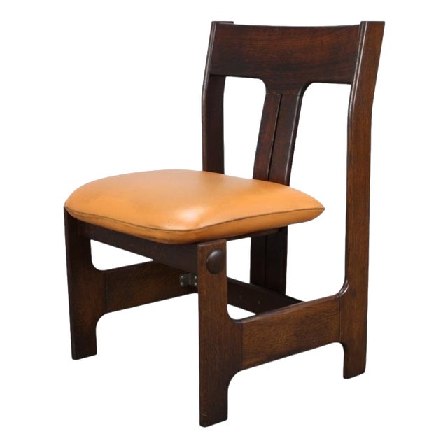 Mid-Century Modern German Sculptural Wooden Chair with Orange Faux Leather, 1970s For Sale