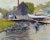 Painterly scene of boats and boats being built at the docks in old Pacific Grove, California. Signed"WHM" lower left....