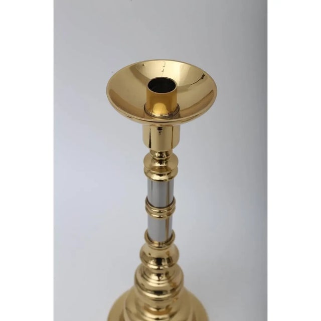 1980s Candle Holders Neoclassical Brass and Chrome Candle Sticks - a Pair For Sale - Image 4 of 10