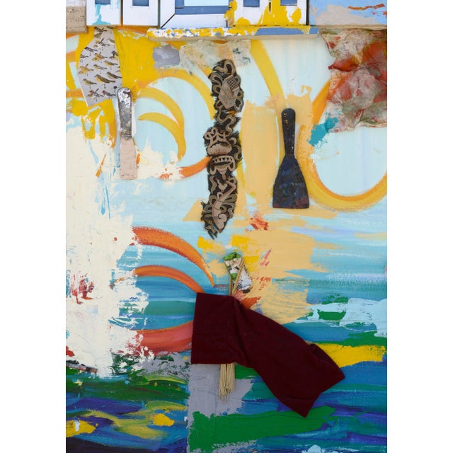 Wood Contemporary Abstract Mixed-Media Assemblage with Mirror on Monumental Canvas by Michael Pauker, Framed For Sale - Image 7 of 12