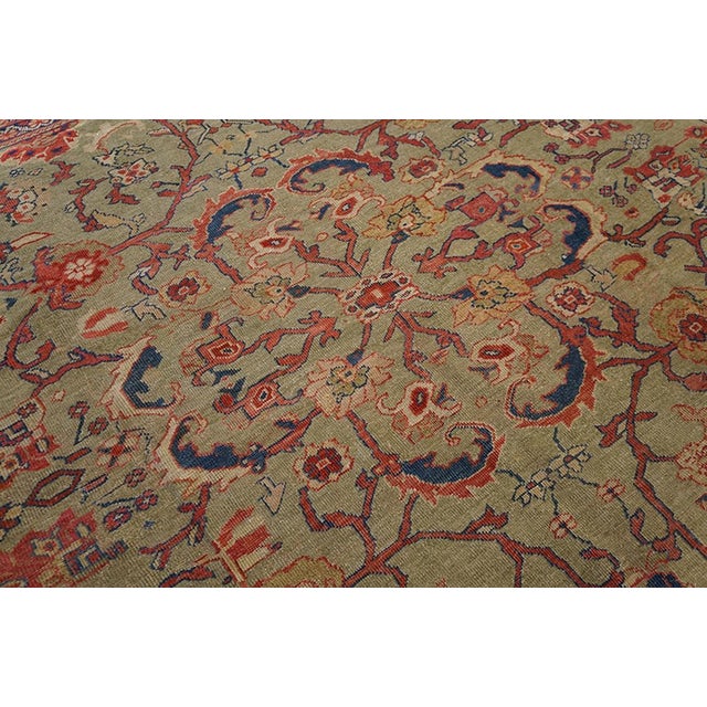 Gorgeous and Stately Green-Celadon Background With Ivory Border Antique Sultanabad Persian Rug For Sale - Image 4 of 6