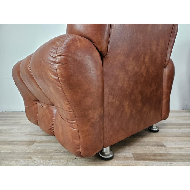 Vintage Italian Brown Leather Club Chairs, 1970s, Set of 2 For Sale - Image 13 of 17