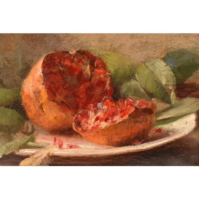 Auguste Aridas, Small Still Life with Pomegranate, 19th Century, Oil on Canvas, Framed For Sale - Image 4 of 10