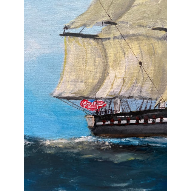 2010s 2018 Signed "Brennan" Folk Art Maritime Sailing Ship Painting in Ornate Frame For Sale - Image 5 of 17