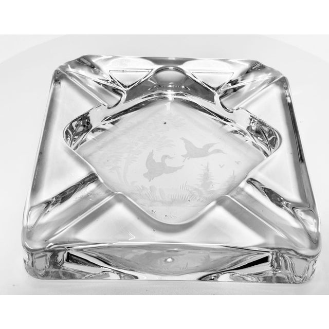Glass Queen Lace Cut Crystal Ashtray Trinket Dish With Etched Wild Geese, Circa 1970s For Sale - Image 7 of 15
