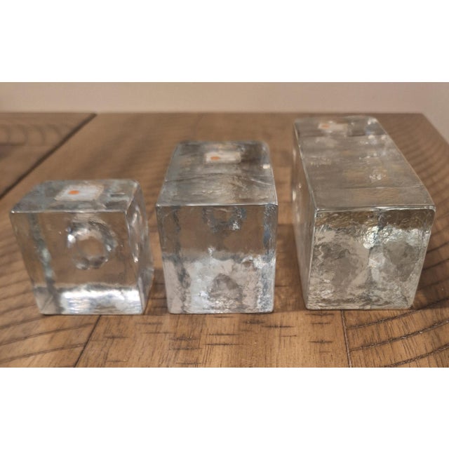 Mid-Century Modern 1980s Blenko Glass Ice Block Candle Holders - Set of 3 For Sale - Image 3 of 7