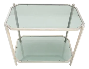 Two Tier Tinted Green Glass Top Cut Corners Rectangle Style End Side Table