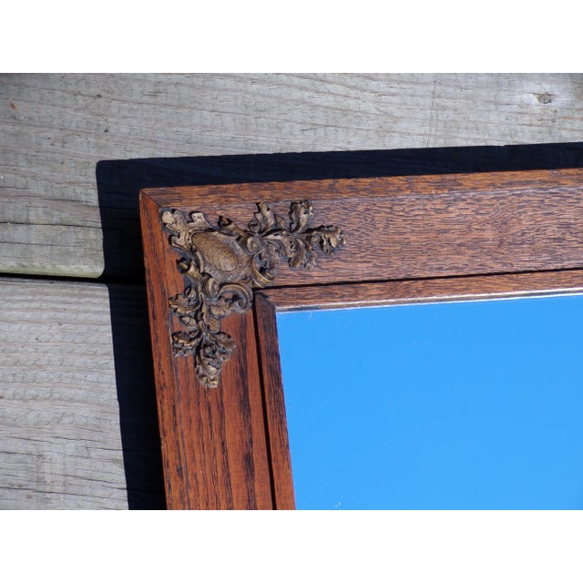 Wood Antique Solid Oak Framed Wall Mirror Gesso Oak & Acorn C. 1900 For Sale - Image 7 of 9