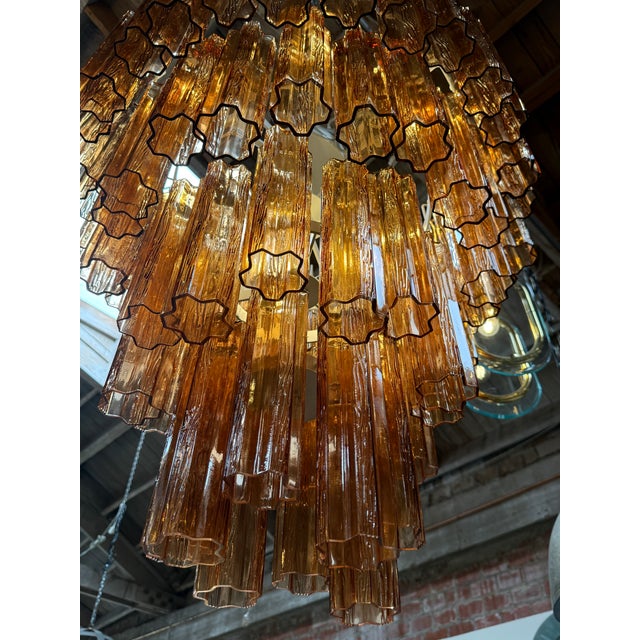Glass Vintage Amber Murano Tronchi Glass Chandelier, Italy, 1970s For Sale - Image 7 of 7