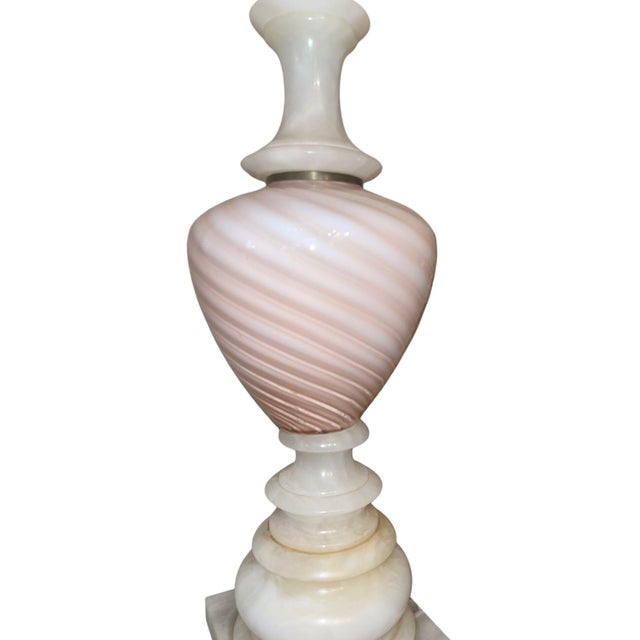 Mid 20th Century Mid-20th Century Pair of Italian Pink Murano Glass & Alabaster Lamps For Sale - Image 5 of 10