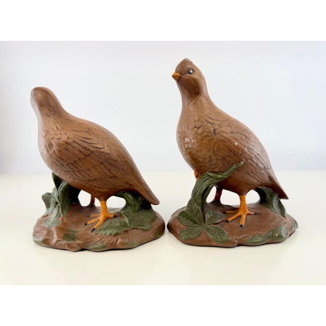 Vintage Mid Century Hand-Painted Quail Figurines on Leafy Bases – A Pair For Sale In Little Rock - Image 6 of 10