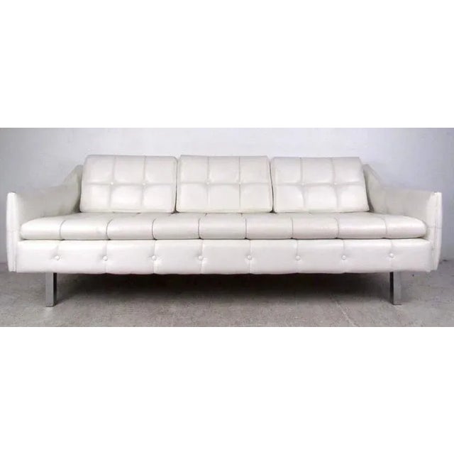 Vintage Three Seat Sofa in Tufted White Vinyl Chairish
