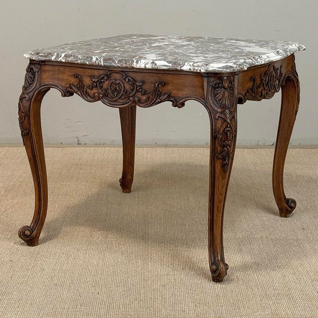 Antique French Régence Style Carved Oak Sainte Anne Marble End Table For Sale - Image 4 of 18